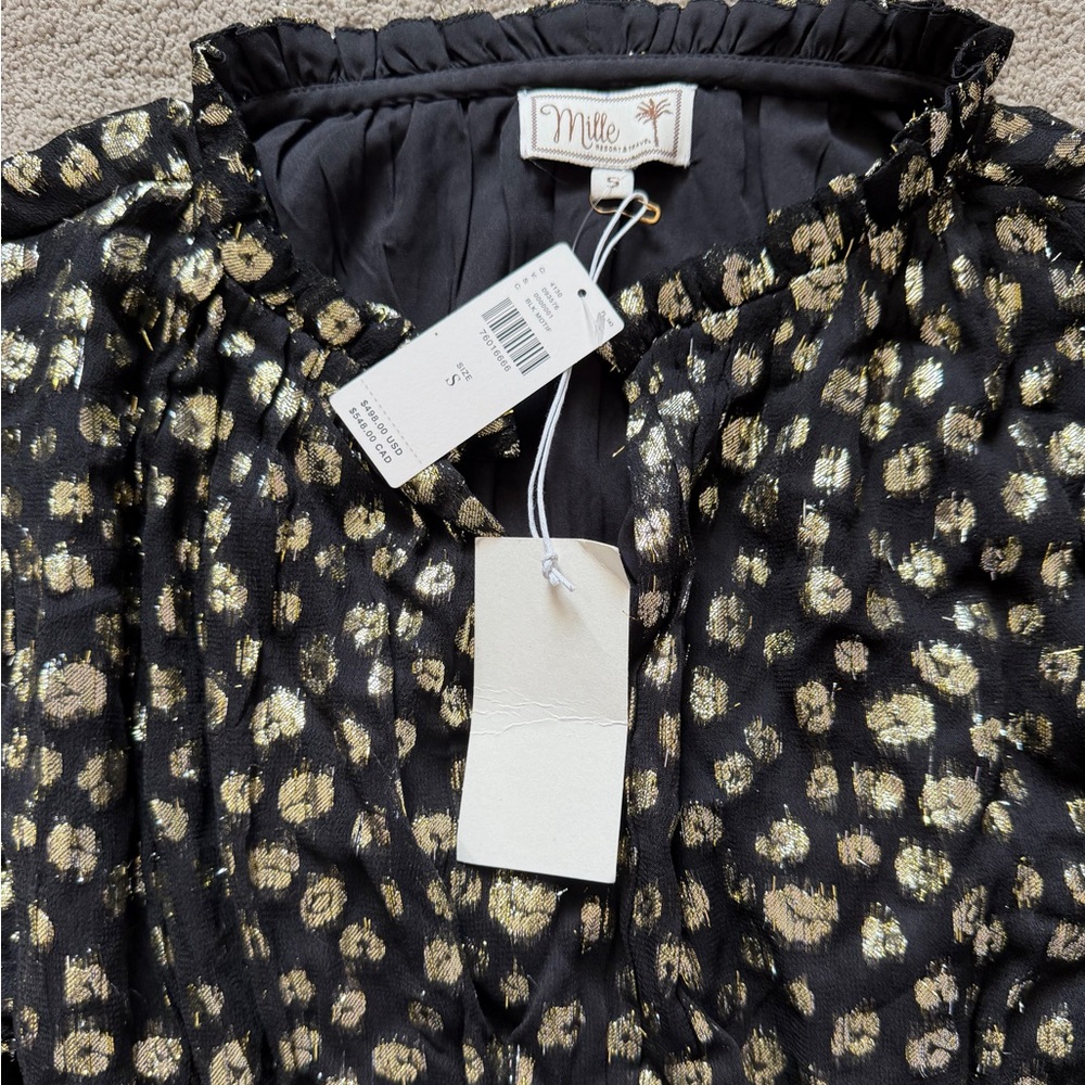 Mille anthropology black tulle dress with gold polkdots - Picture 3 of 8